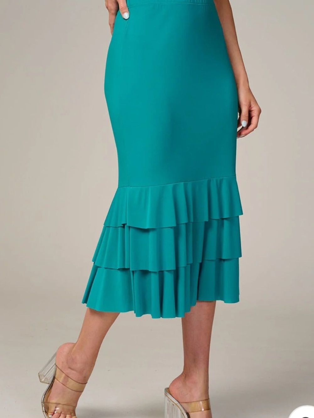 Women's Teal Tiered Ruffle Midi Skirt